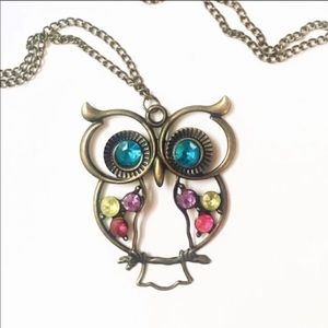 NEW•Antique Style Owl Necklace w/ Jewel Gems•NWT•